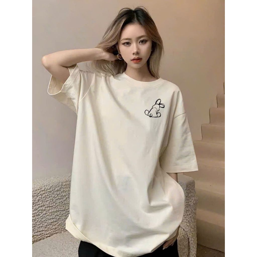 Áo phông basic dáng rộng tay lỡ, thời trang và thoải mái - lựa chọn hoàn hảo -hình con thỏ -thoitrangqa