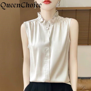 Áo sơ mi nữ satin không tay - Đồng phục văn phòng tiện lợi