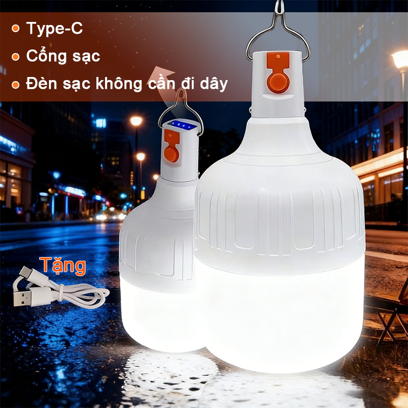 Đèn Tích Điện Siêu Sáng 1000W - Bóng Đèn LED Năng Lượng Mặt Trời, Chống Nước, Dùng Cắm Trại & Dã Ngoại