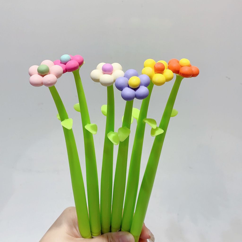 Phong Cách Mới Phiên Bản Hàn Quốc Sáng Tạo Hình Hoa Bút Gel Nhiều Màu Sắc Dễ Thương Silicon Lắc Chữ Ký Nước OKNT