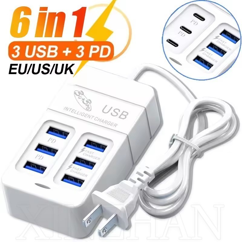 Sạc nhanh 35W 6 cổng đa thiết bị gia đình phích EU Công suất 35W،EU،Cắm nhiều thiết bị cùng lúc،Tương thích đa thiết bị