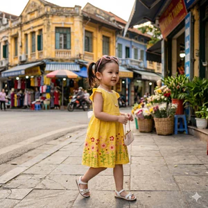 Đầm Cánh Tiên Thêu Hoa Nhí Bé Gái 8-15kg-váy bé gái Phong Cách Vintage Nhẹ Nhàng 1 2 3 4 tuổi