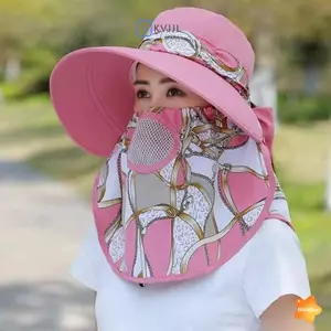 Mũ rộng vành chống UV cho nữ, phù hợp mùa hè, mặt nạ detachable, thoáng khí để sử dụng ngoài trời
