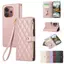 Ốp Lưng Cho Vivo V70 Elite Lưới Kim Cương Da Dây Kéo Nhiều Khe Cắm Thẻ Dây Đeo Tay Chống Rơi Vỏ Điện Thoại
