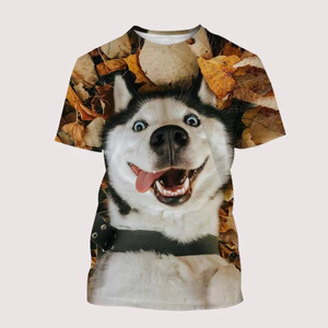 Áo Thun Hình Chó Husky Malamute 3D, Cổ Tròn Phù Hợp Dạo Phố, Dành Cho Mọi Lứa Tuổi