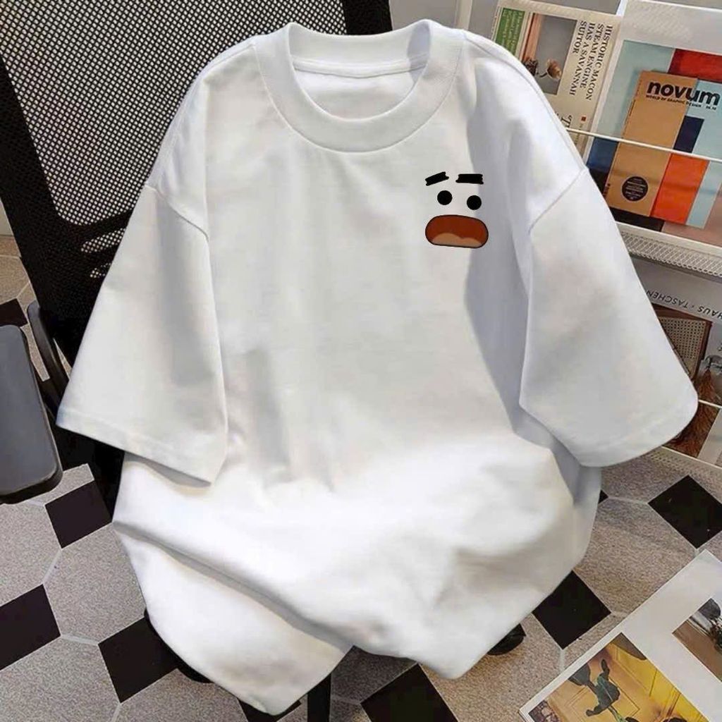 Áo phông basic tay lỡ thời trang, unisex hình mặt buồn  in ng ự c-chang3158