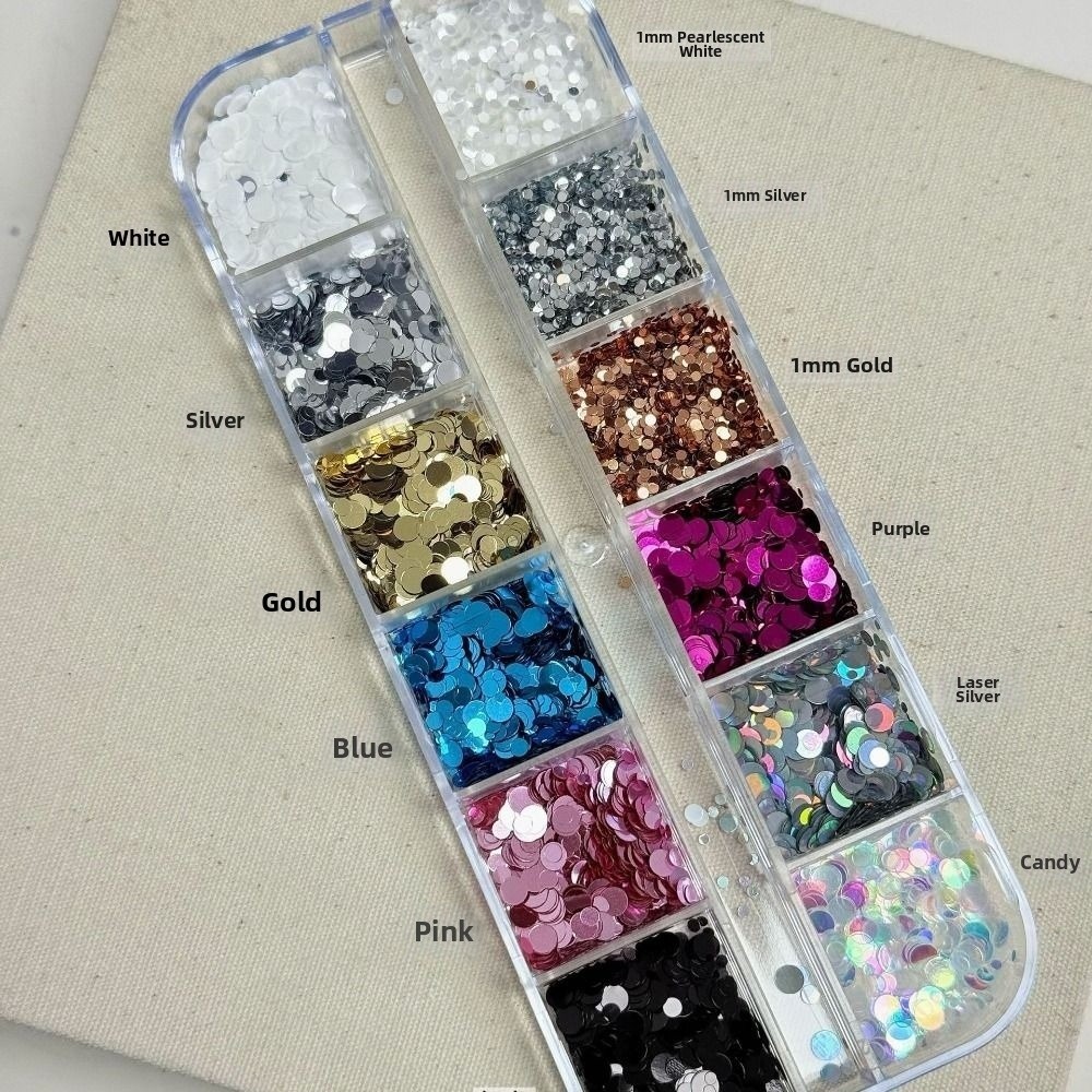 NKSFX Chấm Bi Lấp Lánh Nghệ Thuật Trang Trí Móng Tay, 12 Lưới DIY Phụ Kiện, Retro Đầy Màu Sắc Kim Sa Lấp Lánh, Trang Trí Móng Salon