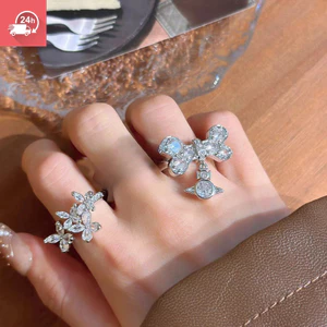 Nhẫn nữ thời trang khảm zircon xương bướm và Sao Thổ, thiết kế đa năng và có thể điều chỉnh