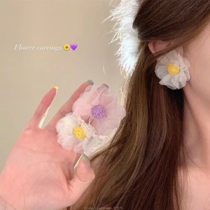 Bông Tai giả vải Voan Organza họa tiết hoa - Phong cách cổ điển phù hợp mọi dịp