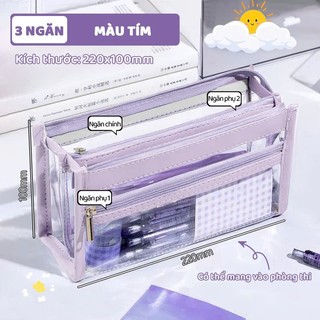 Túi Bút Trong Suốt Nhiều Ngăn – Túi Đựng Bút Dễ Thương, Đơn Giản, Dung Tích Lớn Cho Học Sinh