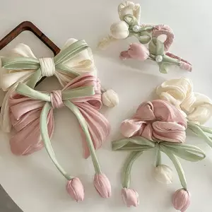 ZK Nơ Tóc Hình Hoa Tulip Với Tua Rua, Phù Hợp Cho Bé Gái