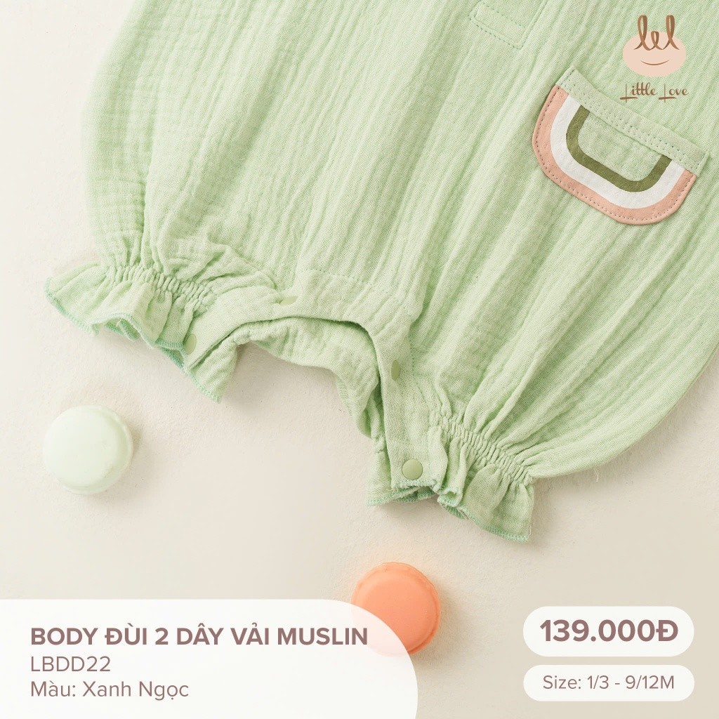 Bộ body đùi 2 dây vải muslin dành cho bé Lil Little Love (LBDD22)