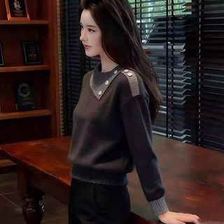 Dệt Kim Áo Len Chui Đầu Dài Tay Thu Đông, Phong Cách Hàn Quốc