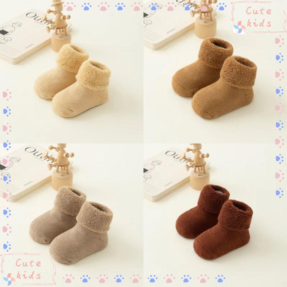 Tất len trẻ em TPKSFSF98, Tất trải sàn tuyết tròn 0-3 tuổi sang trọng, mùa đông dày nhung ấm áp lót màu trơn cho trẻ mới biết đi