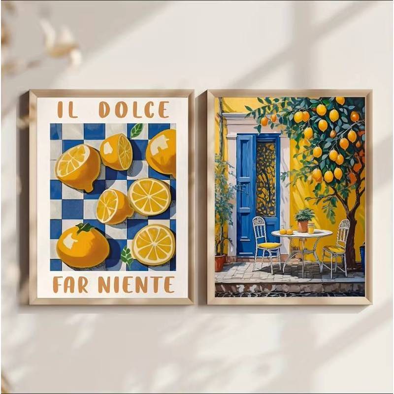 Retro Lemon Garden Canvas Poster Tươi Cây Ô Liu Nghệ Thuật Treo Tường In Hình Cho Phòng Khách Hiện Đại Văn Phòng & Mùa Hè Trang Trí Nhà Quà Tặng Tranh Vải