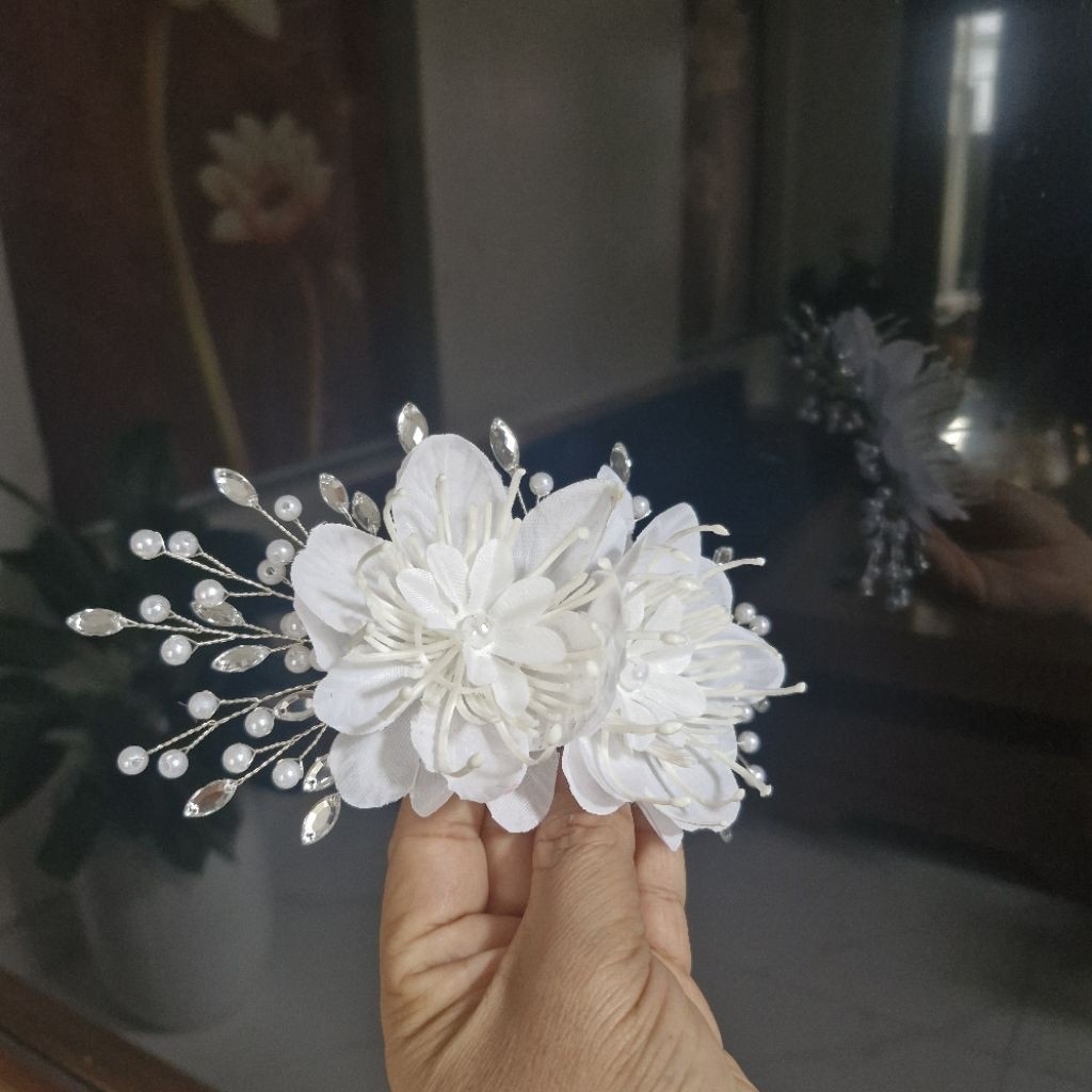 Cài tóc hoa lụa (hoa kim phượng) kèm xược dùng để cài tóc cô dâu, biểu diễn văn nghệ, Đạo cụ phụ kiện Nguyễn Nhật