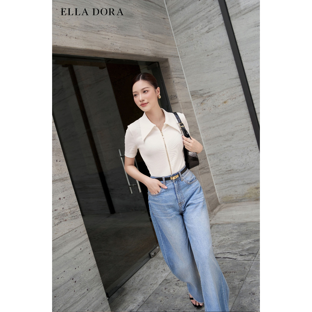 Áo thun nữ ELLA DORA thiết kế khóa kéo đồng form tôn dáng thanh lịch 3 màu TRẮNG/ ĐEN/ ĐỎ [AT65]