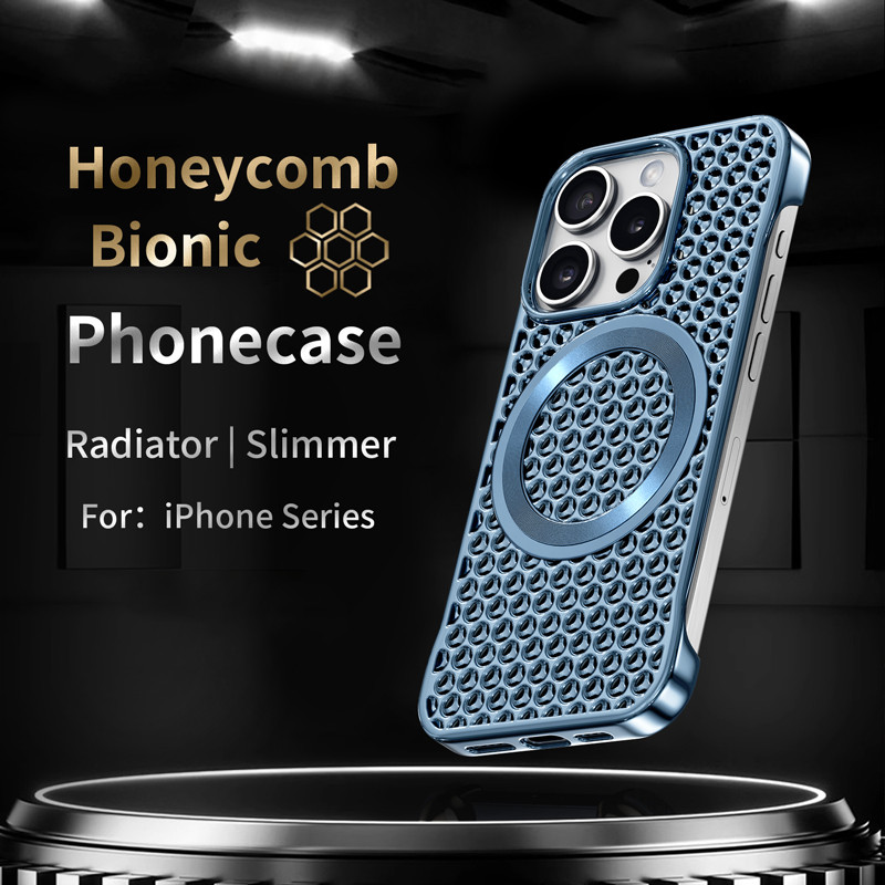 Ốp điện thoại giữ nhiệt tổ ong không viền sơn kim loại cho iPhone 16 17 15 14 13 12 Pro Max từ tính cho vỏ sạc không dây