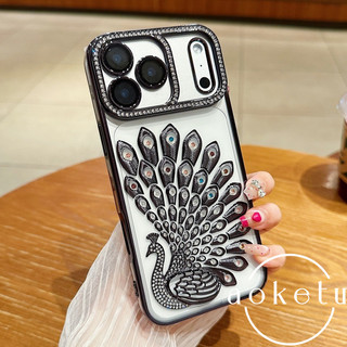 Thích hợp cho vỏ điện thoại con công mạ điện Apple 17promax iPhone 16 có màng ống kính 15promax trong suốt 14 kim cương giả bao gồm tất cả chống rơi 13pro vỏ bảo vệ