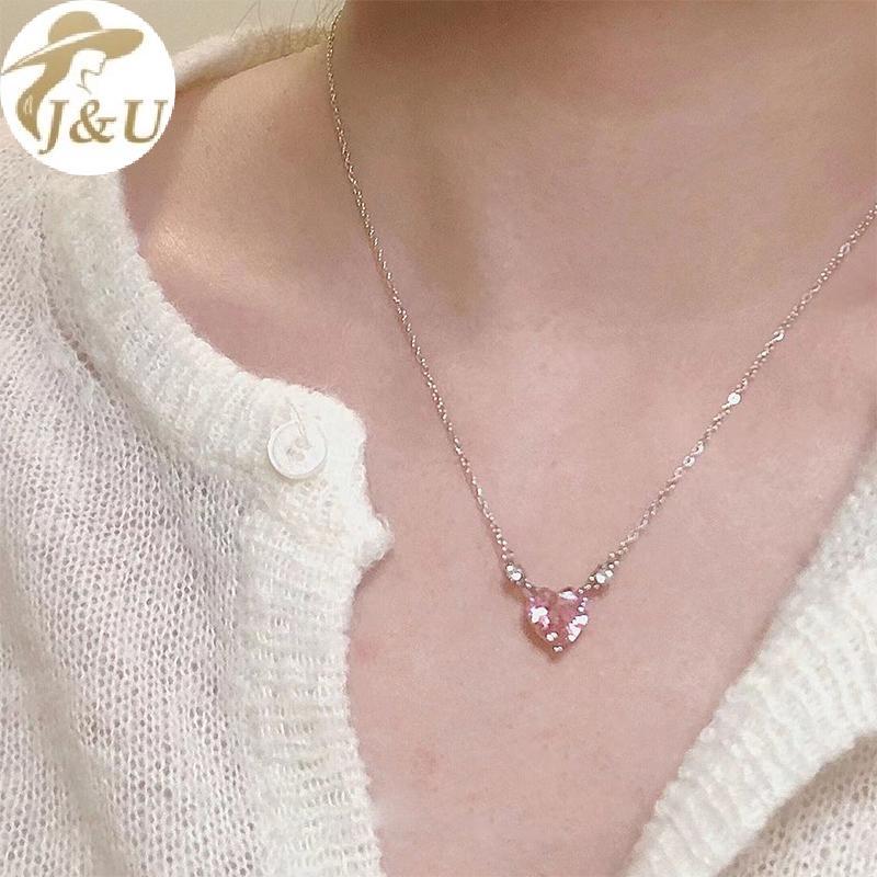 Vòng cổ zircon hồng hình trái tim, pha lê sáng bóng - Trang sức thời trang cho nữ và bé gái