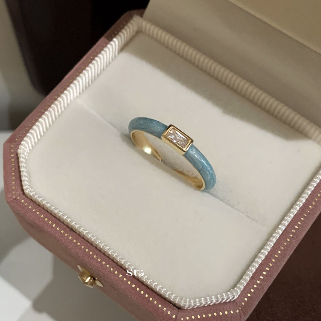 Nhẫn nữ zircon màu xanh thời trang, thiết kế tinh tế đa năng