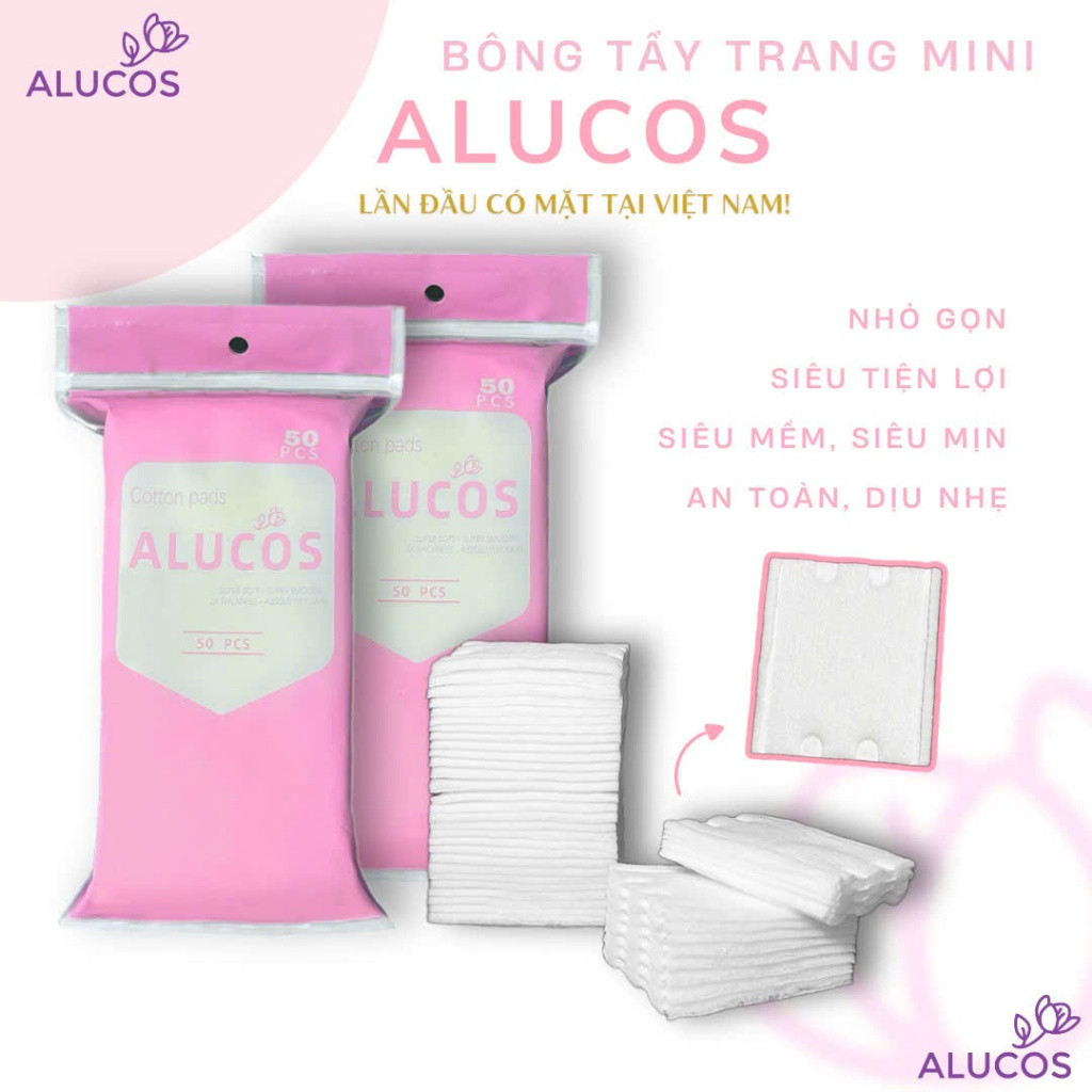Bông Tẩy Trang Alucos 50 Miếng Siêu Xịn, Mềm Mịn, Bông Tẩy Trang Cotton 100% Ép Viền Dịu Nhẹ Cho Da An Lành