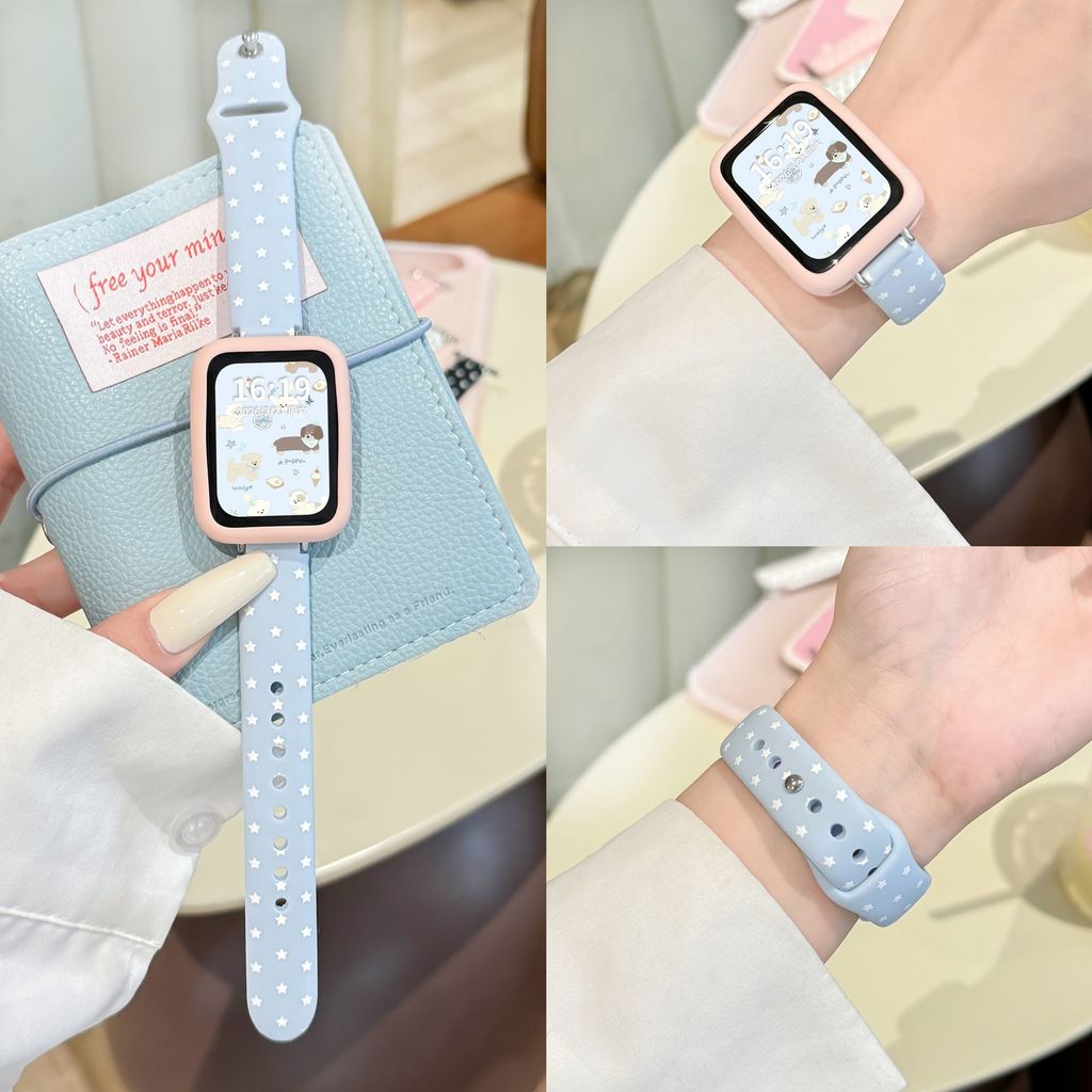 Dây đeo in hình ngôi sao cho Apple Watch Series 11 10 9 8 7 6 5 4 3 Dây đeo silicon chống nước mềm 46mm 42 45 44 41 40 38 mm