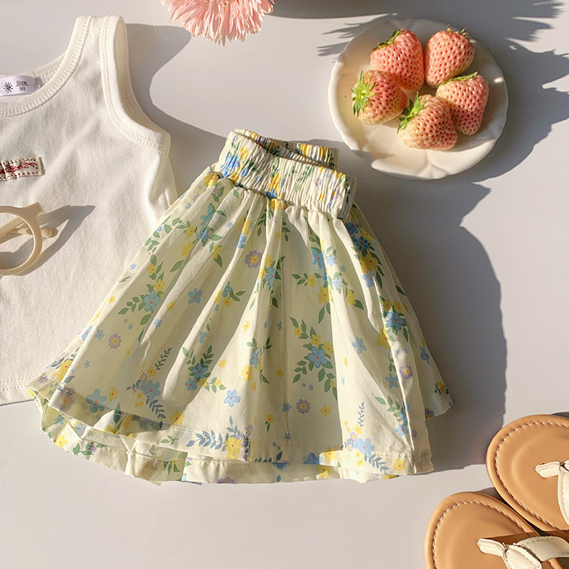 Bé Gái Retro Cotton Quần Short Xuân Hè Phong Cách Mới Váy Họa Tiết Hoa Phiên Bản Hàn Quốc Thời Trang Công Chúa Culottes 90-140 Kích Thước OD6W