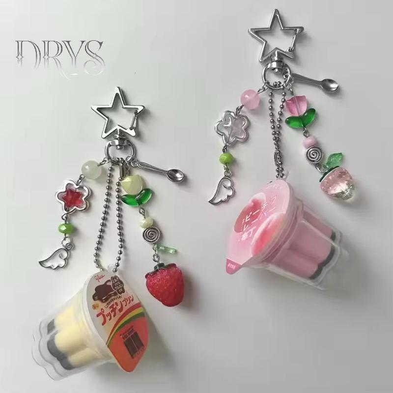 (TFT) 1 Cái Hình Tình Yêu Nhật Bản Pudding Móc Khóa Hồng Vàng Trứng Flan Charm Y2K Retro Thẩm Mỹ Đính Hạt Phụ Kiện MỚI
