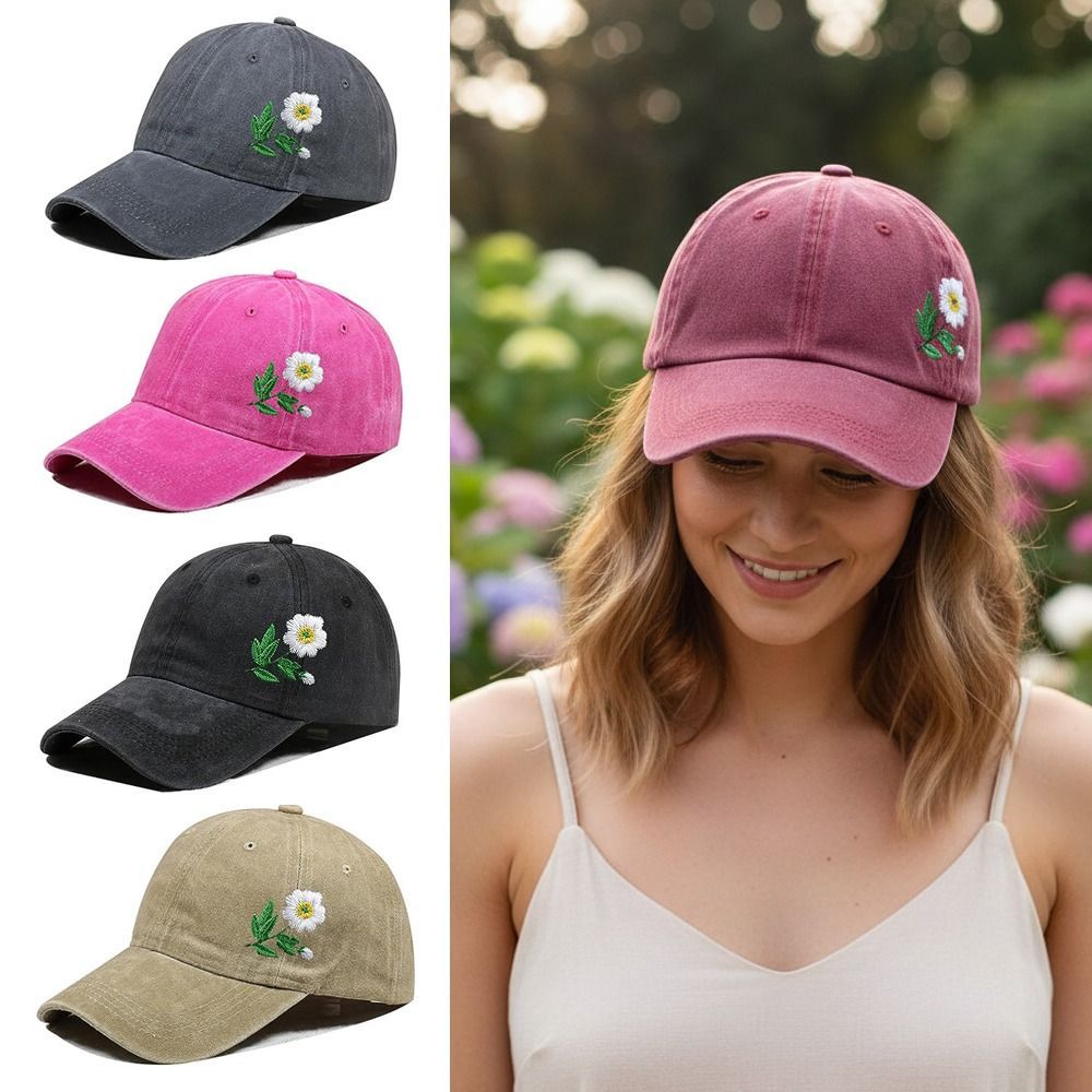 Mũ hoa MERIGGIARE, Mũ bóng chày thêu hoa có thể điều chỉnh, Mũ bóng chày Cotton giặt cổ điển dành cho nam nữ
