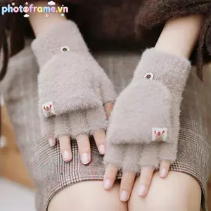 Khung Ảnh Half-Finger Flip-Top Cho Nữ, Giữ Ấm & Thoải Mái Với Họa Tiết Hoạt Hình Dễ Thương, Phù Hợp Sinh Viên Mùa Đông