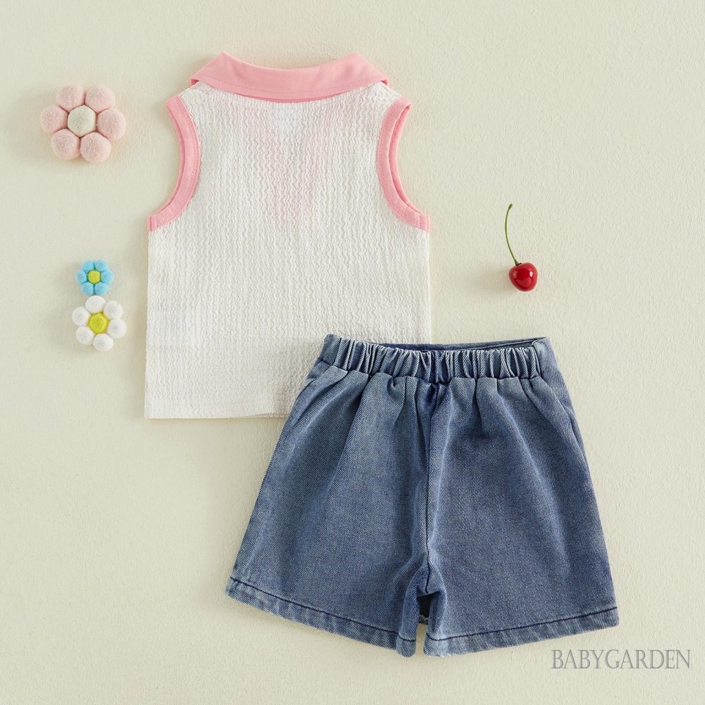 1-5 Tuổi Trẻ Em Bé Gái Mùa Hè 2 Bộ Anh Đào Trang Trí Ve Áo Cổ Chữ V Áo Áo Denim Skorts Trang Phục Cho Bé