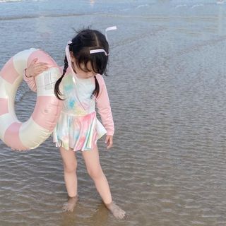 Đồ bơi dài tay cho bé gái - váy bơi họa tiết loang màu dễ thương chống nắng nhanh khô đi biển