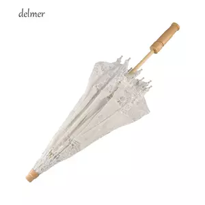 DELMER Chống Đỡ Ô, Tay Cầm Bằng Gỗ Cotton Cưới Ren Dù, Chụp Ảnh Chống Rỗng Thêu Hoa Đen Dù Ô Nữ