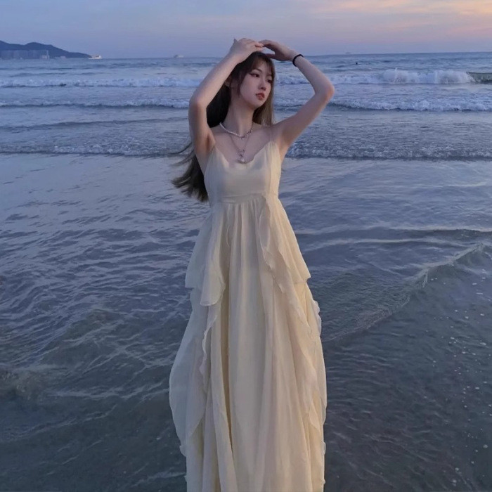 Đầm cổ tích, đầm dây, đầm đi biển, đầm mùa hè cho phụ nữ, đầm không tay, đầm dài