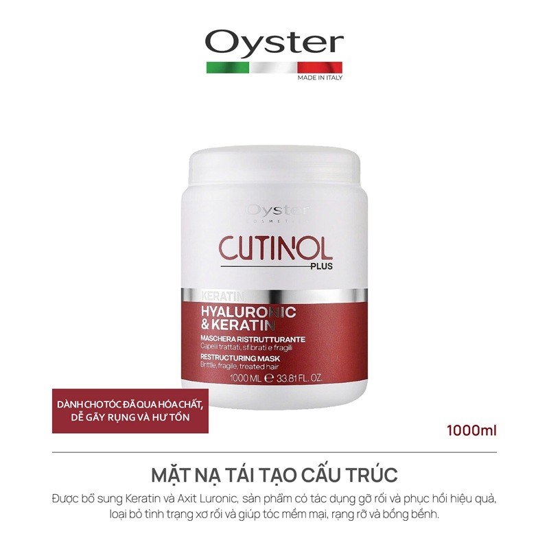 Kem Ủ Tóc OYSTER Cutinol Plus Hyaluronic & Keratin 1000ML Chính Hãng | Phục Hồi Cấu Trúc Tóc Hư Tổn