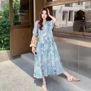 Váy hoa tay phồng dành cho nữ, phong cách mới kiểu Pháp, thời trang dài mùa hè - Giảm giá 50%