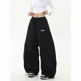 Quần Baggy Thụng Cạp Cao Vải Dù Chun Eo, phối mí thân quần, Logo Thêu Tôn Dáng Siêu Hot Trend Unisex
