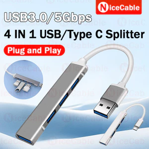 Bộ chia USB / Type C siêu mỏng Bộ mở rộng di động Mini 4 trong 1 USB3.0 Trạm nối truyền tốc độ cao
