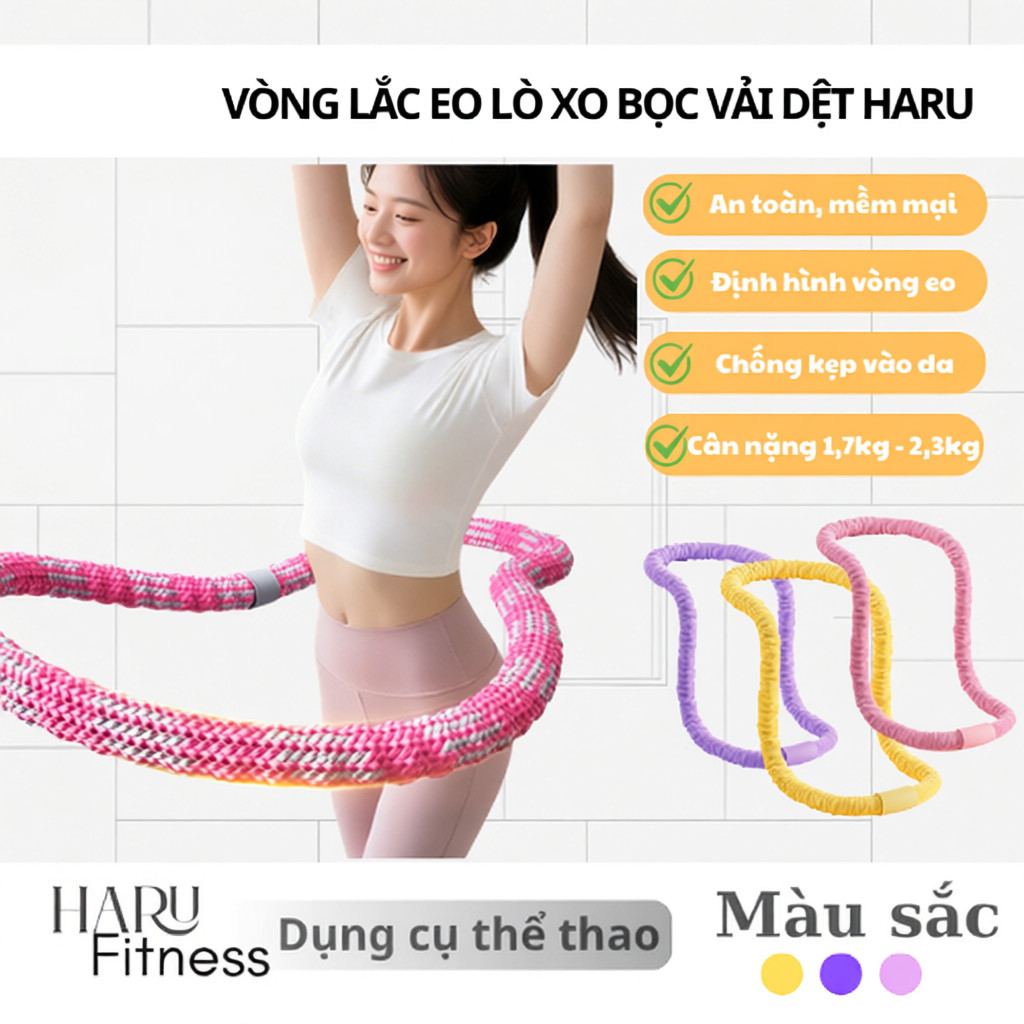 Vòng Lắc Eo Lò Xo Bản Xịn Bọc Vải Dệt - Giảm Calo Hiệu Quả, Eo Thon, Chuyên Dụng 1.7kg/2.3kg HR83