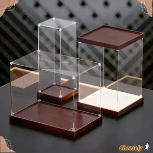 Màn hình acrylic CHEESELY, Vỏ chống bụi acrylic trong suốt không dính, Hộp trưng bày thiết kế có thể xếp chồng lên nhau đáy gỗ phong cách tối giản