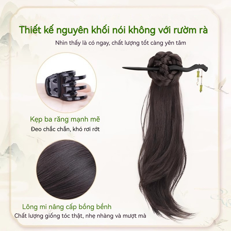 Tóc giả đuôi ngựa nữ, phong cách Trung Hoa mới, miếng tóc đuôi ngựa mô phỏng, phù hợp với Hán phục và sườn xám