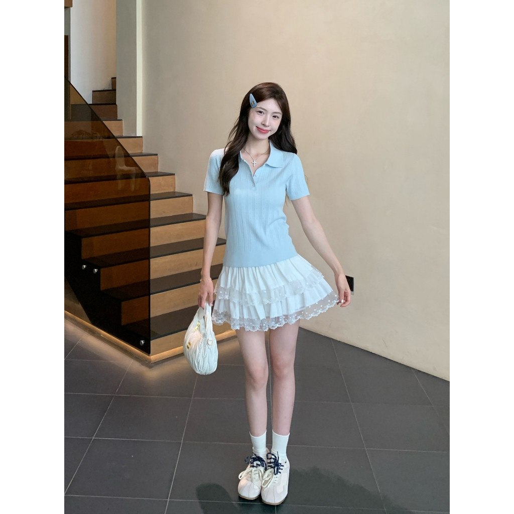 SUXI Áo thun ngắn tay cổ Polo dệt kim nhẹ nhàng dành cho nữ 260410