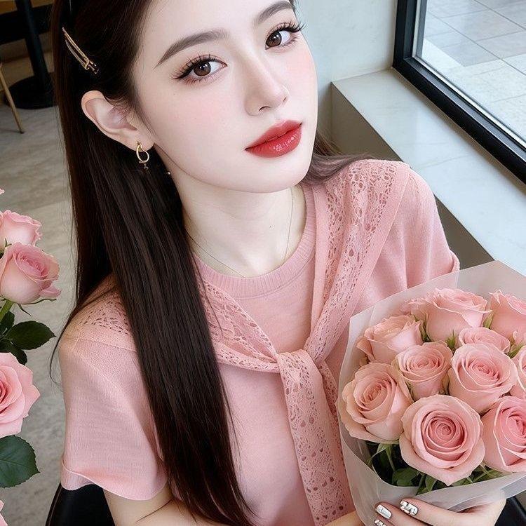 <![CDATA[Áo thun nữ khăn choàng dệt kim màu hồng cao cấp]]>