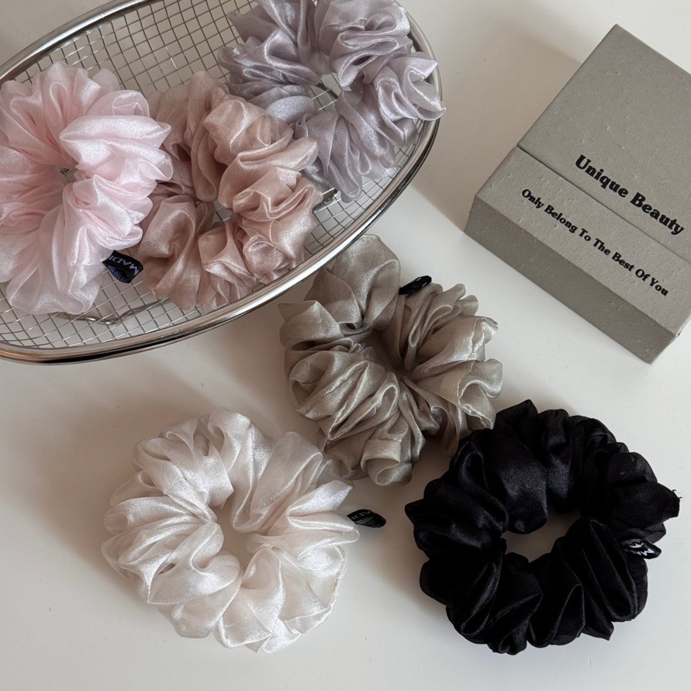 Hululu - Lưới Đơn Giản Xếp Ly Scrunchy, Dây Buộc Tóc Kích Cỡ Lớn, Phong Cách Sang Trọng