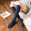 Đôi tất dài đến đầu gối màu đen, chất liệu cotton, phong cách Nhật Bản