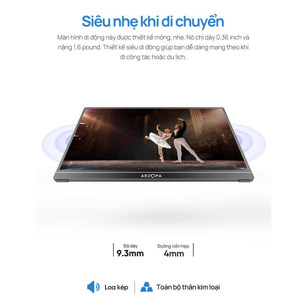 Màn Hình Di Động ARZOPA A1 15.6" IPS FHD | HDR | Loa Kép | USB-C HDMI | Chính Hãng | Hỏa Tốc