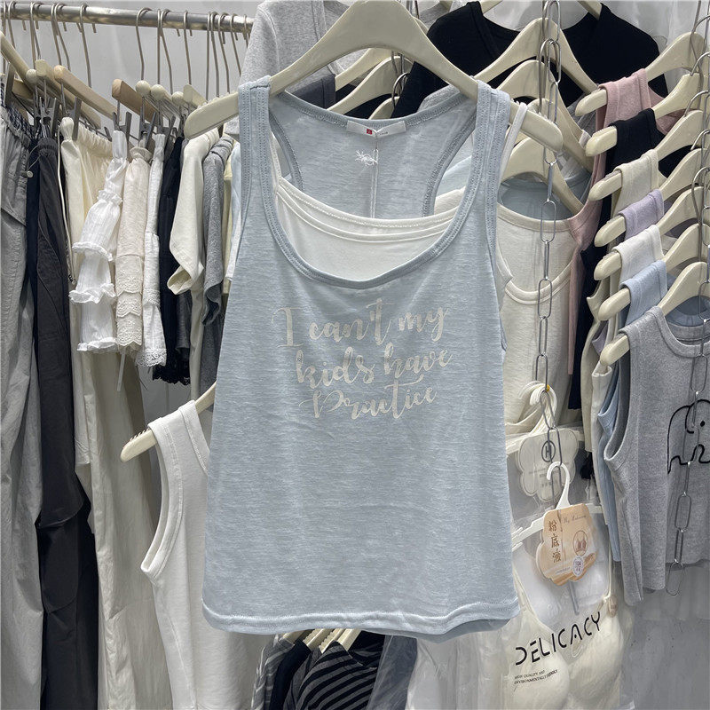 🔥 Kiểu dáng giả hai lớp thời trang 🔥 Áo mặc trong mùa hè mát mẻ Áo phông không tay Áo camisole hai lớp tương phản Z Studio6013 - Áovest Hình Chữ U Mùa Hè, In Màu Tương Phản, Hai Mảnh Sling