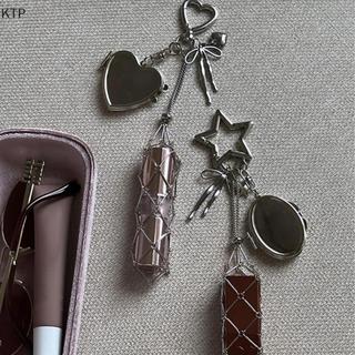 [Ktp] kim loại Net Son môi Keyring chủ với gương, xách tay Lip Balm trường hợp túi quyến rũ