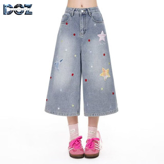Dịch Chuangzhe Quần Jean Bảy Phần Nam Nữ - Thiết Kế Retro Đường Phố, Miếng Dán Ngôi Sao Cao Cấp